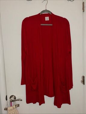 Cielo Open-Front Red Long Cardigan